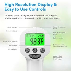Medical Grade Contactless Sensor Thermometer Instant Read Results with light